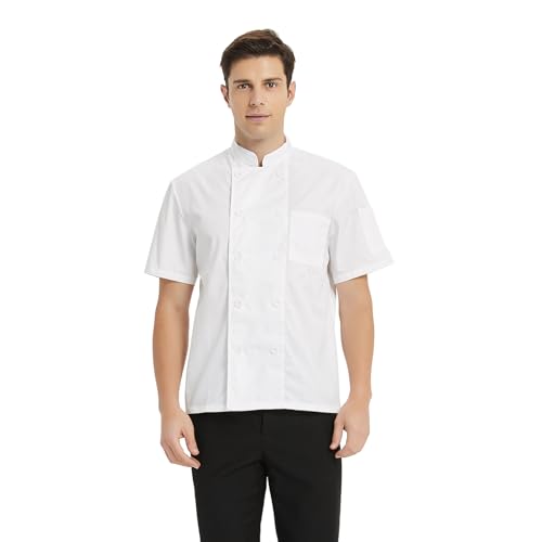 TopTie Unisex Short Sleeve Chef Coat Jacket, White - Image 5