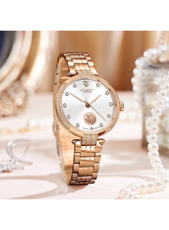 Rosdn Women's Gold Watch 18k Gold Genuine Diamond Mechanical Luxury Brand Birthday Gift For Women March 8 Women's Day Top Ladies Watch - Image 2