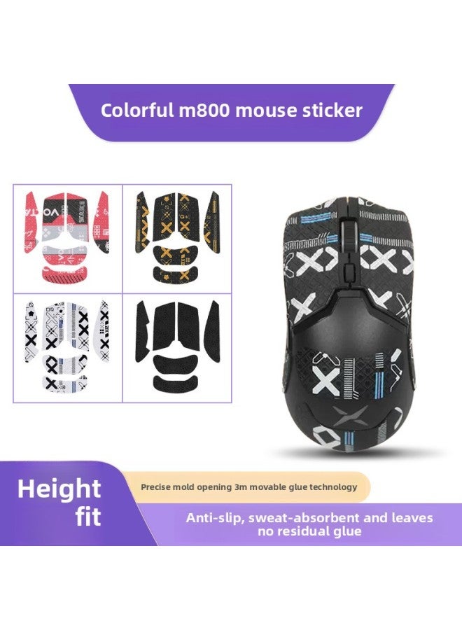 Suitable For Colorful M800PRO Mouse Sticker Anti-slip Sticker M800 Mouse Sticker Sweat-absorbent Anti-sweat Sticker Side Skirt Sticker-color:[All Inclusive] One White Printed Mouse Sticker  - Image 2