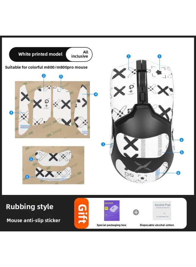 Suitable For Colorful M800PRO Mouse Sticker Anti-slip Sticker M800 Mouse Sticker Sweat-absorbent Anti-sweat Sticker Side Skirt Sticker-color:[All Inclusive] One White Printed Mouse Sticker  - Image 1