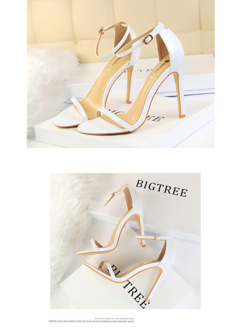 BIGTREE 11cm Stylish High Heels Patent Leather Open-Toe Sandals For Summer White - Image 2