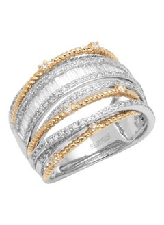 14K Two Tone Gold and 0.99 TCW Baguette Diamond Multi Band Ring for Women Size 7