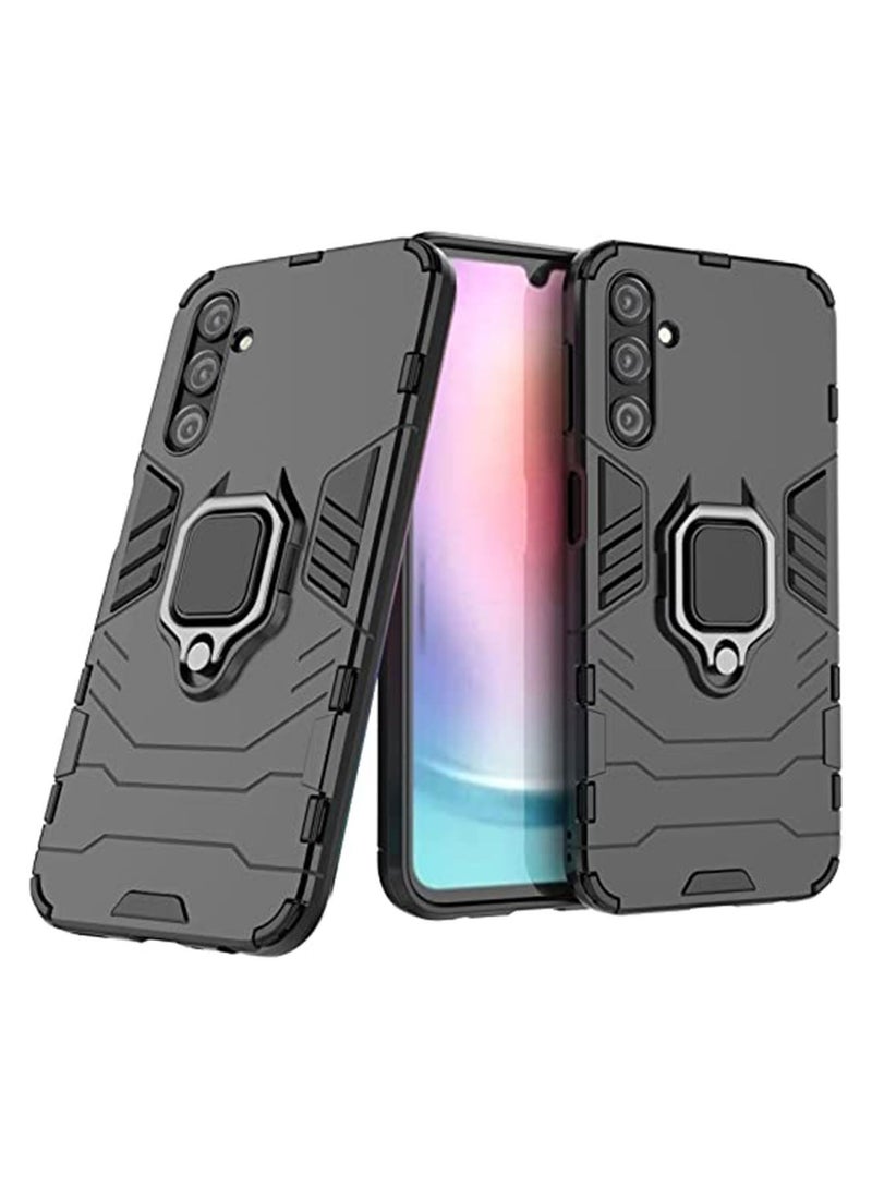 Samsung Galaxy A24 Mobile Case Cover with Hybrid Heavy Duty Protection Shockproof Defender Kickstand Armor Back Cover with Anti-Fingerprint Anti-Scratch Protector Black