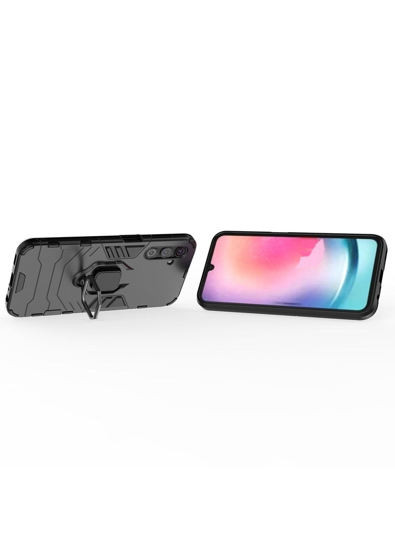Samsung Galaxy A24 Mobile Case Cover with Hybrid Heavy Duty Protection Shockproof Defender Kickstand Armor Back Cover with Anti-Fingerprint Anti-Scratch Protector Black