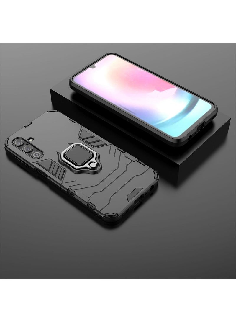 Samsung Galaxy A24 Mobile Case Cover with Hybrid Heavy Duty Protection Shockproof Defender Kickstand Armor Back Cover with Anti-Fingerprint Anti-Scratch Protector Black