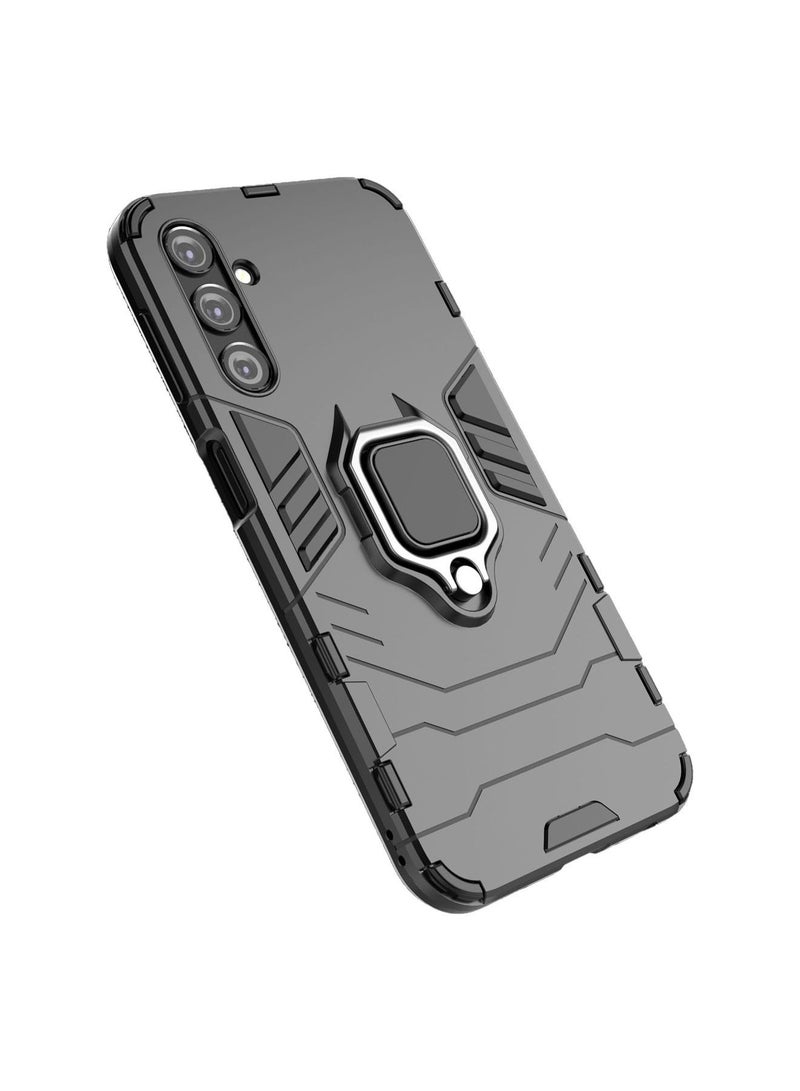 Samsung Galaxy A24 Mobile Case Cover with Hybrid Heavy Duty Protection Shockproof Defender Kickstand Armor Back Cover with Anti-Fingerprint Anti-Scratch Protector Black