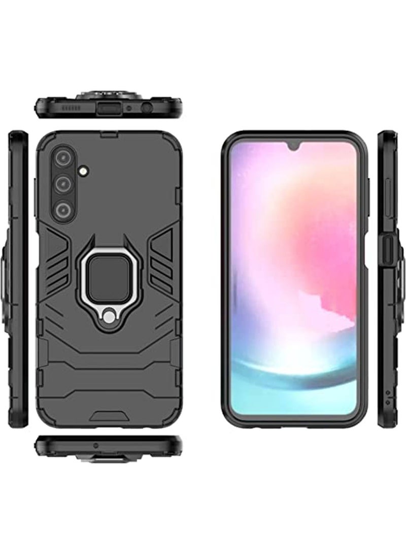Samsung Galaxy A24 Mobile Case Cover with Hybrid Heavy Duty Protection Shockproof Defender Kickstand Armor Back Cover with Anti-Fingerprint Anti-Scratch Protector Black