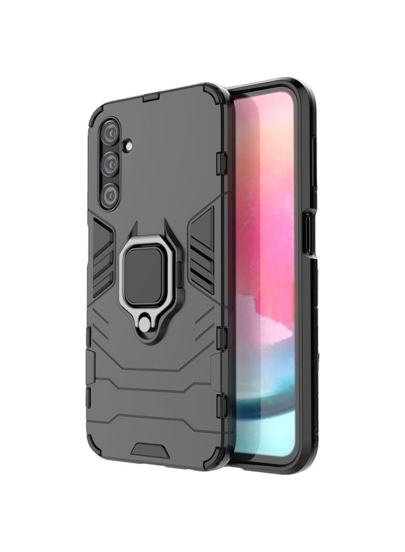 Samsung Galaxy A24 Mobile Case Cover with Hybrid Heavy Duty Protection Shockproof Defender Kickstand Armor Back Cover with Anti-Fingerprint Anti-Scratch Protector Black