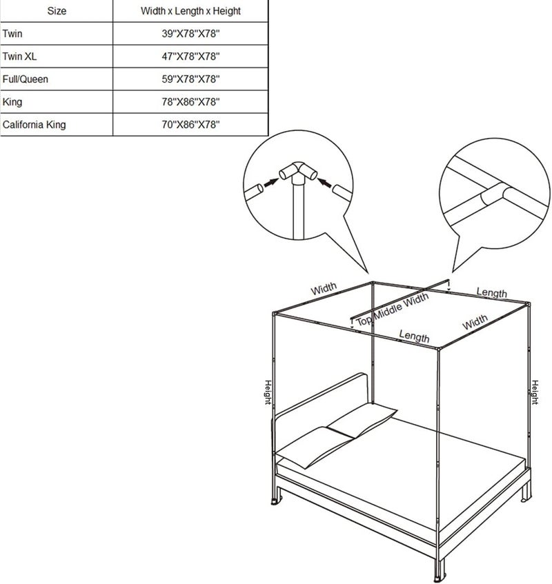 KingKara Stainless Steel Canopy Netting Canopies Frame/Post Twin Full Queen King Size (Twin) - Image 5