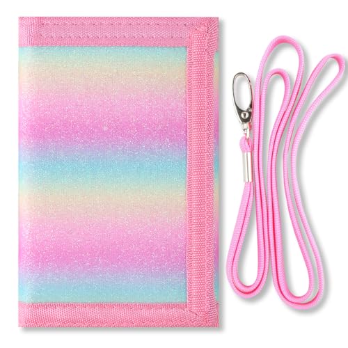 Lamiza Kids Wallet for Boys Girls Teens Trifold, Canvas Toddler Wallet for Boys, Cute Zipper Wallets Youth with Coin Pocket Card Holders, Novelty Wallets for Childrens Birthday Gifts (Rainbow Glitter02 suit) - Image 1