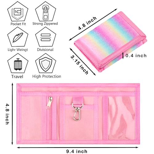 Lamiza Kids Wallet for Boys Girls Teens Trifold, Canvas Toddler Wallet for Boys, Cute Zipper Wallets Youth with Coin Pocket Card Holders, Novelty Wallets for Childrens Birthday Gifts (Rainbow Glitter02 suit) - Image 3