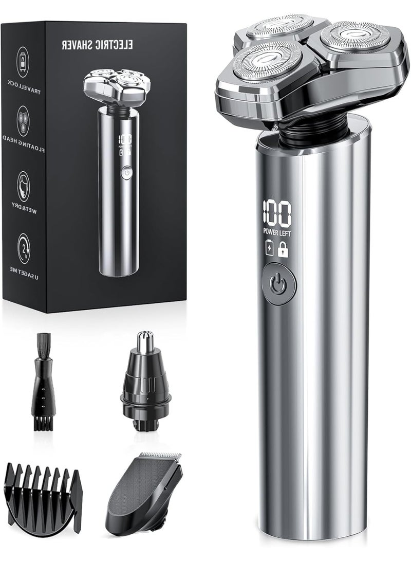Electric Razor for Men，10,000RPM High-Speed Motor, IPX8 Waterproof, USB Fast Charging, 5-Min Quick Charge & Travel Lock,Metallic Silver - Image 1