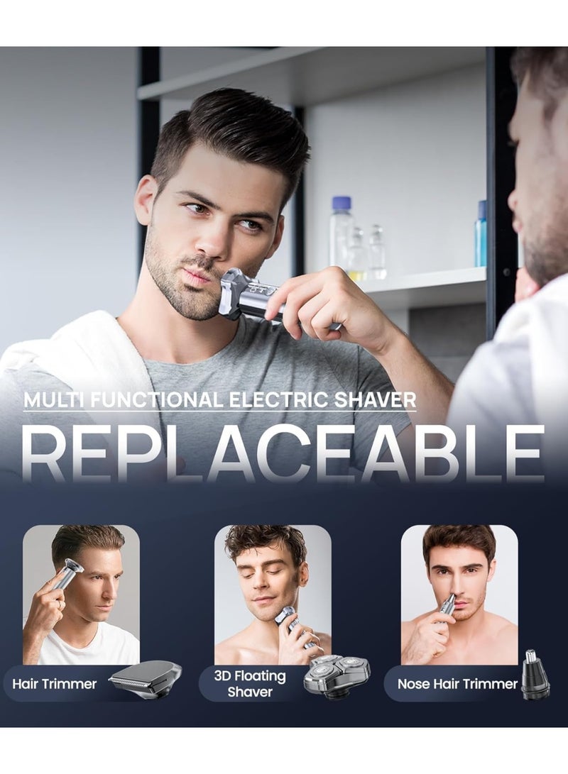 Electric Razor for Men，10,000RPM High-Speed Motor, IPX8 Waterproof, USB Fast Charging, 5-Min Quick Charge & Travel Lock,Metallic Silver - Image 4