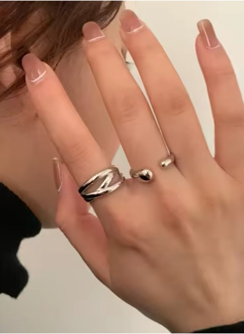 Equal - Stylish 2pcs Rings For Women One Size - Image 1