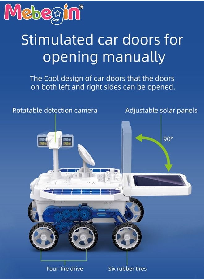 DIY Solar Planet Exploration Car Toy with Rotatable Detection Camera, Adjustable Solar Panels and 6 Wheels, Educational Science Kit, STEM Building Toys, Construction Engineering Set for Kids Aged 6+, 2 AA Batteries Required(Not Included), 20.5*14*13cm