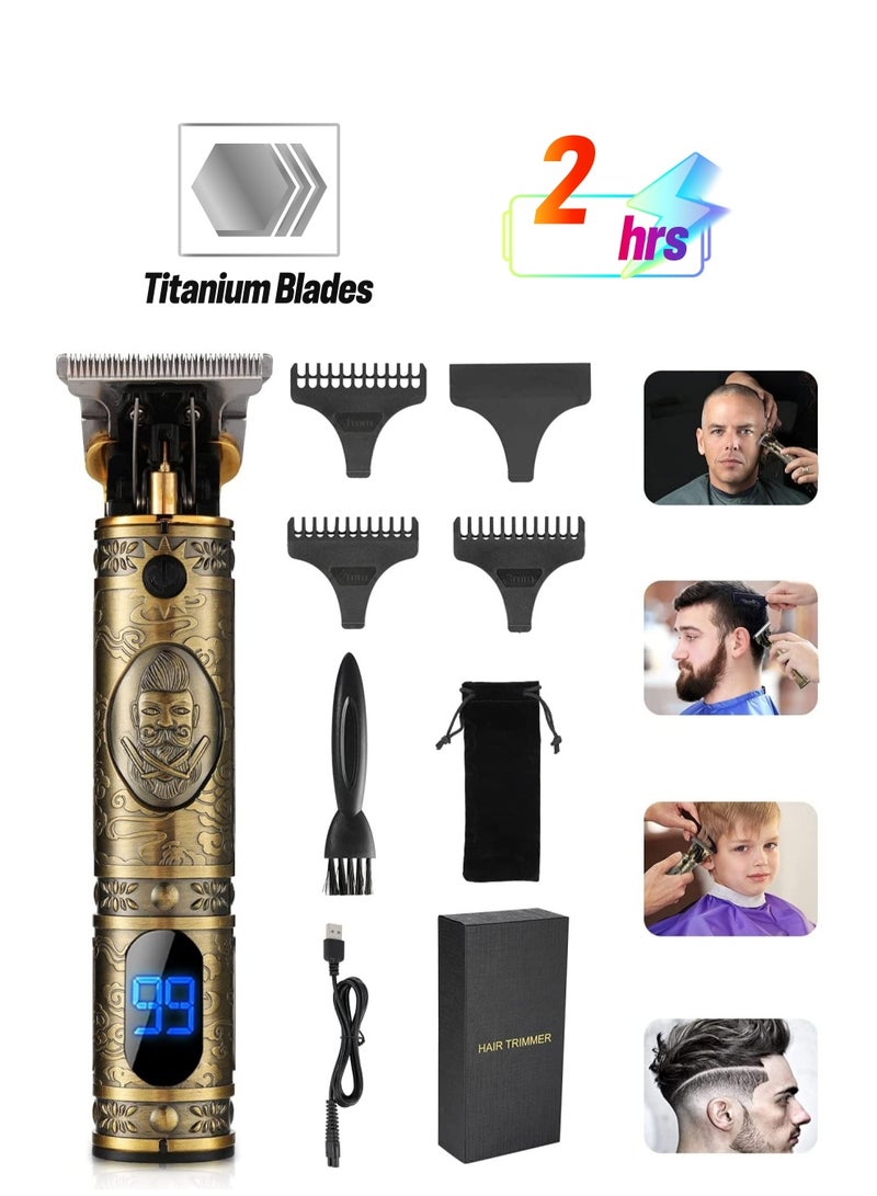 Upgraded Hair Trimmer Beard Clippers for Men Professional USB Electric Hair Clippers for Hair Cutting T Blade Gold Trimmers Pro Li Cordless Outliner Zero Gaped Rechargeable Retro Trimmer LED Display - Image 1