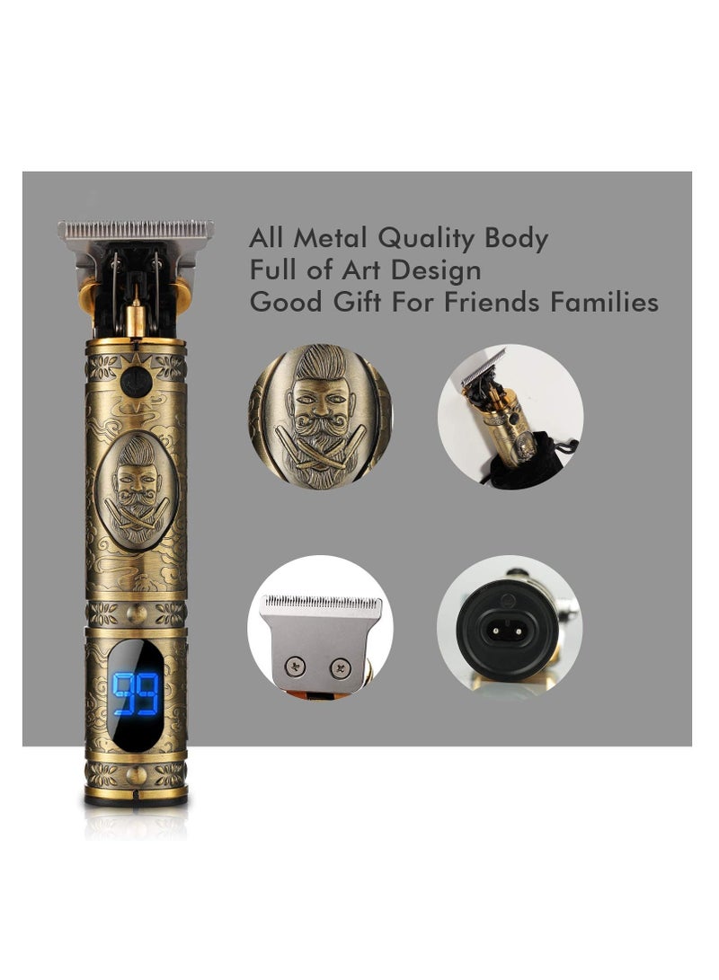 Upgraded Hair Trimmer Beard Clippers for Men Professional USB Electric Hair Clippers for Hair Cutting T Blade Gold Trimmers Pro Li Cordless Outliner Zero Gaped Rechargeable Retro Trimmer LED Display - Image 3