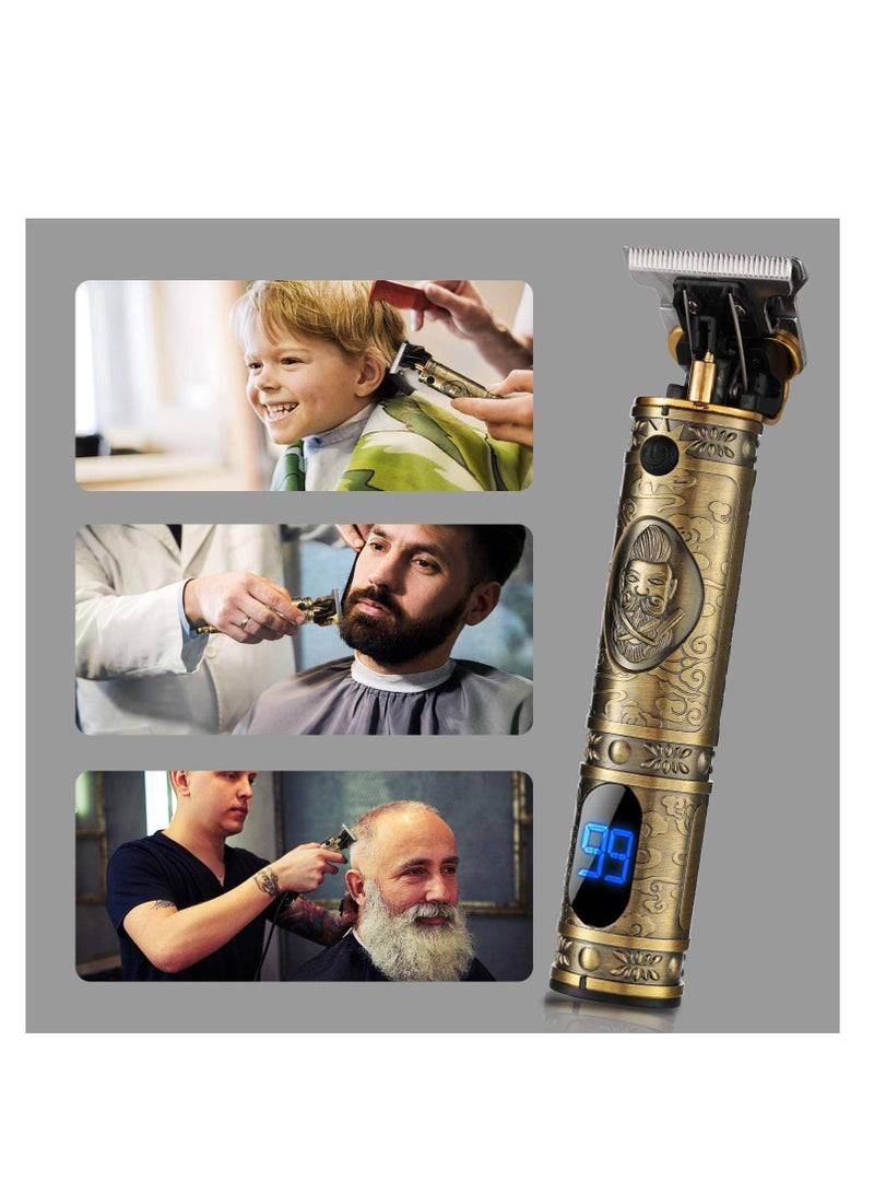 Upgraded Hair Trimmer Beard Clippers for Men Professional USB Electric Hair Clippers for Hair Cutting T Blade Gold Trimmers Pro Li Cordless Outliner Zero Gaped Rechargeable Retro Trimmer LED Display - Image 2