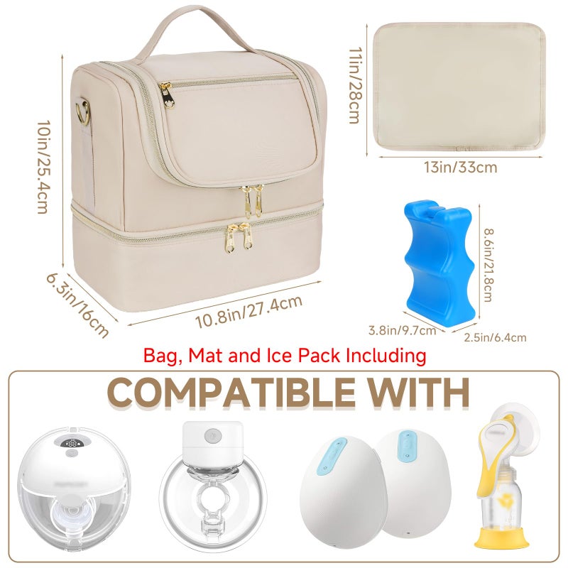 Jaffzora Wearable Pump Bag with Cooler Compartment Fits for Willow/Eufy/Elvie/Momcozy M5/S12 Pro/Medela, Breast Milk Travel Tote Bag with Ice Pack & Waterproof Mat,Apricot - Image 2