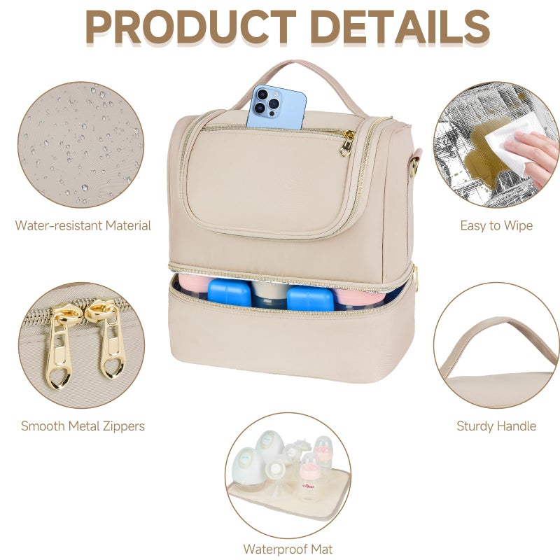 Jaffzora Wearable Pump Bag with Cooler Compartment Fits for Willow/Eufy/Elvie/Momcozy M5/S12 Pro/Medela, Breast Milk Travel Tote Bag with Ice Pack & Waterproof Mat,Apricot - Image 5