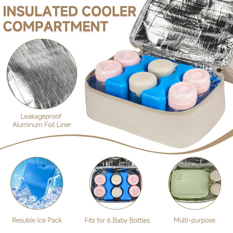 Jaffzora Wearable Pump Bag with Cooler Compartment Fits for Willow/Eufy/Elvie/Momcozy M5/S12 Pro/Medela, Breast Milk Travel Tote Bag with Ice Pack & Waterproof Mat,Apricot - Image 3