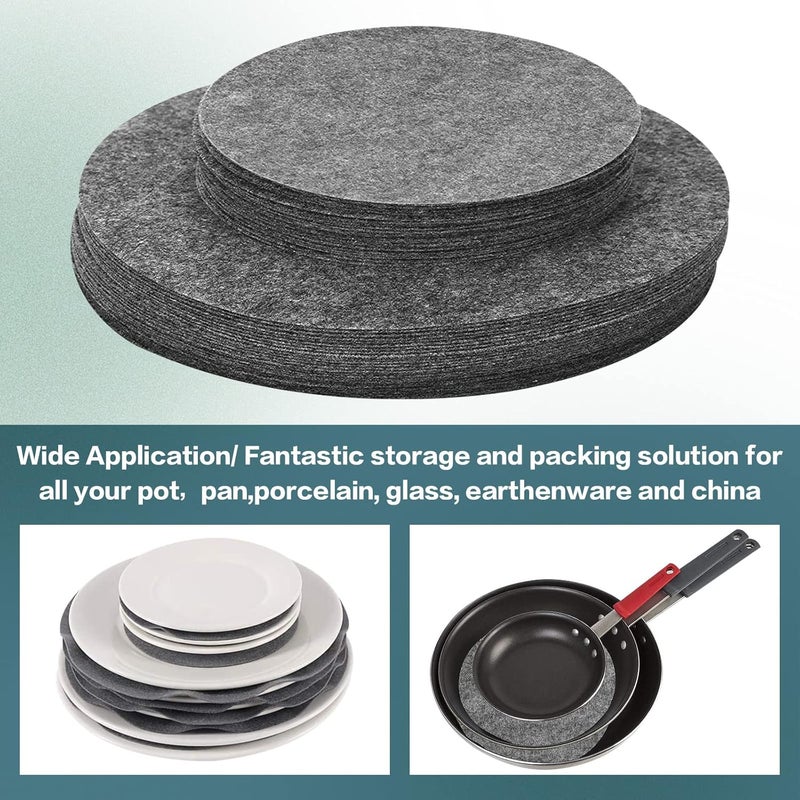 50 Pcs Plate Separators Storage, 9.8'' + 5.9'' - 2 Different Size Soft Felt Plate Dividers Round Plate Protectors China Dish Storage Protectors Pads Dish Protectors Storage (Gray) - Image 5