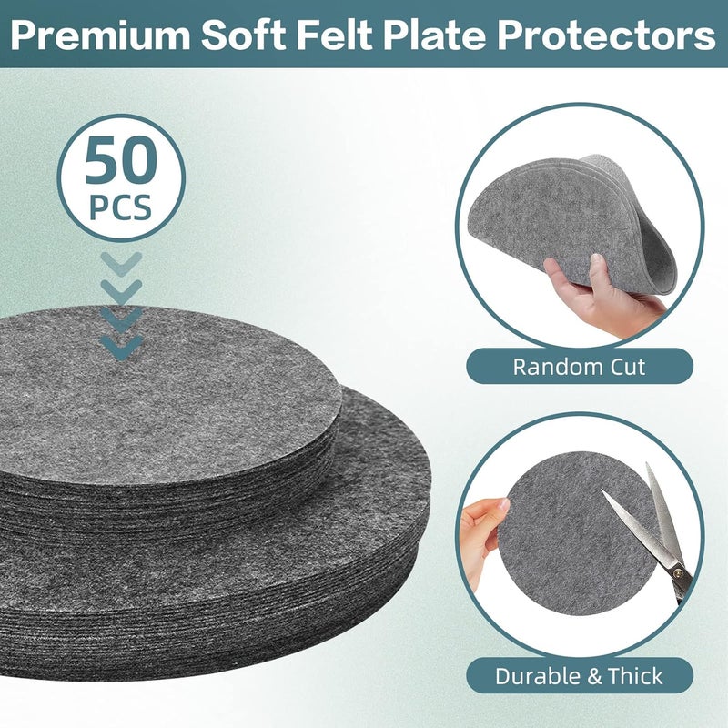 50 Pcs Plate Separators Storage, 9.8'' + 5.9'' - 2 Different Size Soft Felt Plate Dividers Round Plate Protectors China Dish Storage Protectors Pads Dish Protectors Storage (Gray) - Image 3