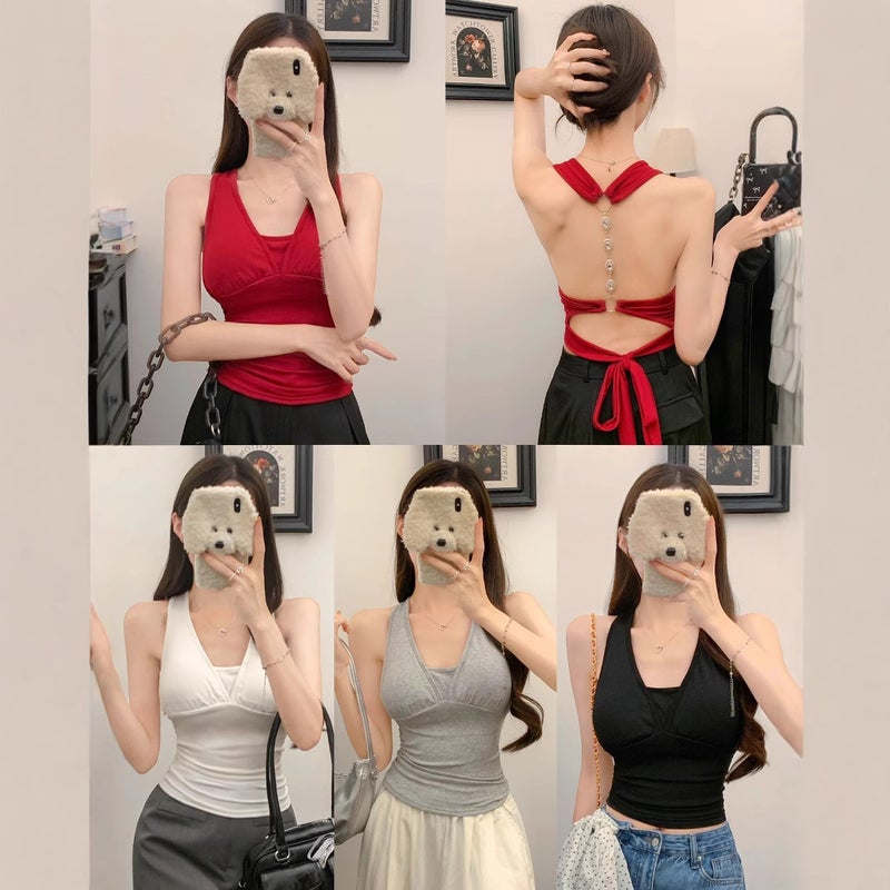 Halter Neck Backless Suspender Belt For Girls Pure Lust Style Outer Wear Short Sleeveless - Image 3