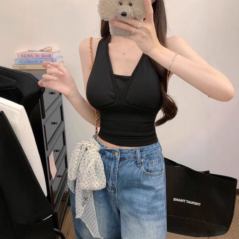 Halter Neck Backless Suspender Belt For Girls Pure Lust Style Outer Wear Short Sleeveless - Image 1
