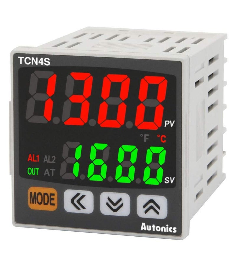 Autonics TCN4S-24R Temp Control, 1/16 DIN, Dual display 4 Digit, PID Control, Relay & SSR Output, 2 Alarm Output, 100-240 VAC - Image 1