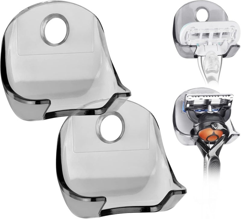 Linkidea 2 Pack Wall Mount Razor Holder for Shower Wall, Self Adhesive Shaver Bathroom Hooks Hanger Compatible with Gillette Venus Platinum, Fusion 5 Proshield & Proglide, Mach 3 Classic (Grey)