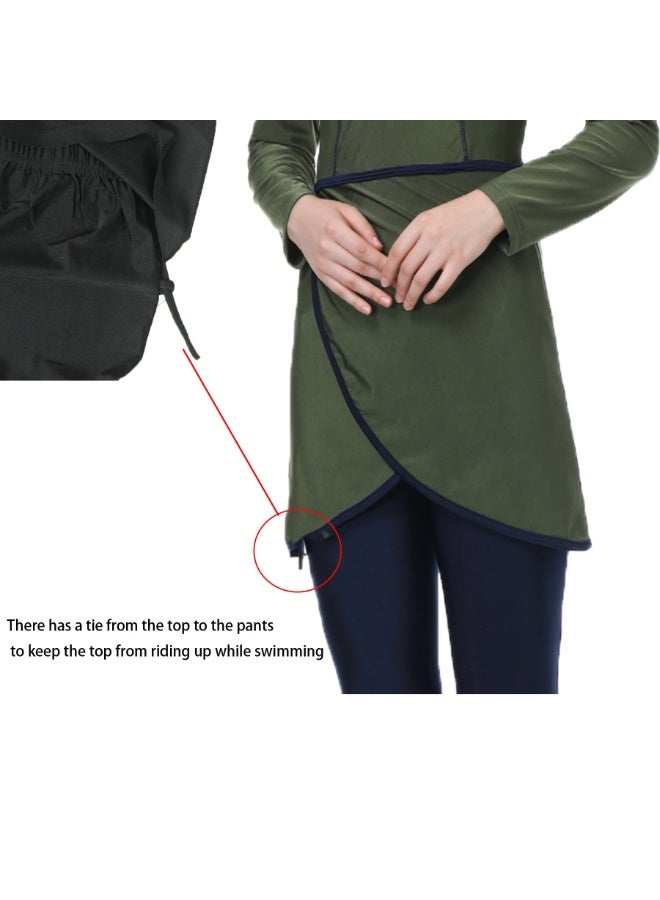 جوي شيك مجموعة سباحة محفزة لمرأة مسلمة من 3 قطع - بركيني مع أكمام طويلة وسلوار طويل للحماية من الشمس، ملابس سباحة محفزة مفاتيح للأشعة فوق البنفسجية للمرأة، قميص سباحة مرح ومريح مع وسادة حوضية مدمجة بداخله - Image 4