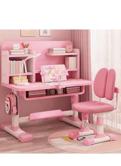 Golden Home Kids Desk and Chair Set,Height Adjustable Children Study Desk Chair Set,School Student Writing Desk Table with Drawer Bookstand,Ergonomic Student Learning Table Desk Chair for Girl Boy (pink)  - Image 1