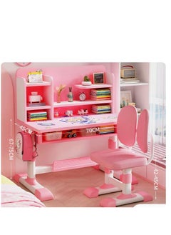 Golden Home Kids Desk and Chair Set,Height Adjustable Children Study Desk Chair Set,School Student Writing Desk Table with Drawer Bookstand,Ergonomic Student Learning Table Desk Chair for Girl Boy (pink)  - Image 2