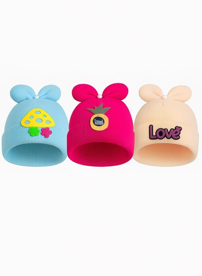 FASHFLOW Newborn Baby Cap Set for 0-6 Months | 3 Pack Soft Cotton Wool Blend Beanie Hats| Cute Warm Winter Caps for Infants, Boys & Girls Multicolour - Image 1