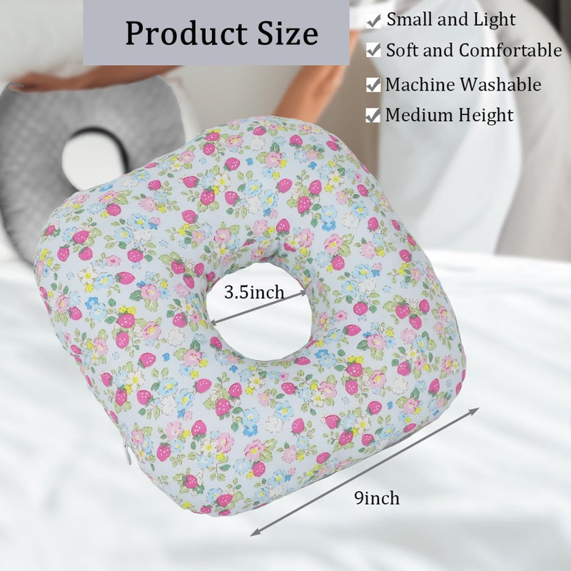 Wuronsa Ear Piercing Pillow for Side Sleepers, Pillow with an Ear Hole for CNH and Ear Pain Ear Inflammation Pressure Sores, O-Shaped Side Sleeping Pillow, Ear Guard Pillow (Blue Strawberry) - Image 4