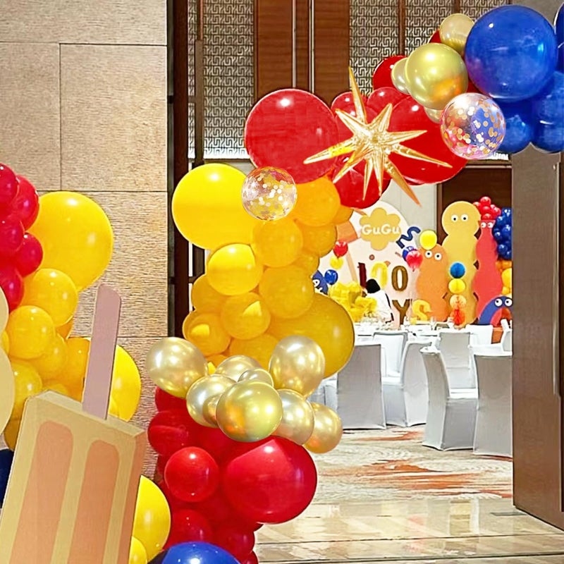 MEBAY Blue Yellow Red and Gold Balloon Arch Kit, 156Pcs Latex Baloons Garland with 4D Star Balloons for Baby Shower Anniversary Birthday Wedding Graduation Office Party - Image 3