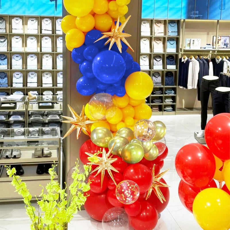 MEBAY Blue Yellow Red and Gold Balloon Arch Kit, 156Pcs Latex Baloons Garland with 4D Star Balloons for Baby Shower Anniversary Birthday Wedding Graduation Office Party - Image 5