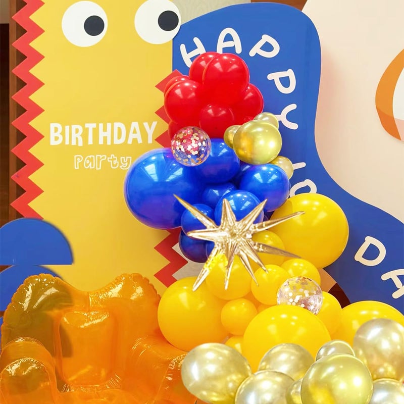 MEBAY Blue Yellow Red and Gold Balloon Arch Kit, 156Pcs Latex Baloons Garland with 4D Star Balloons for Baby Shower Anniversary Birthday Wedding Graduation Office Party - Image 4