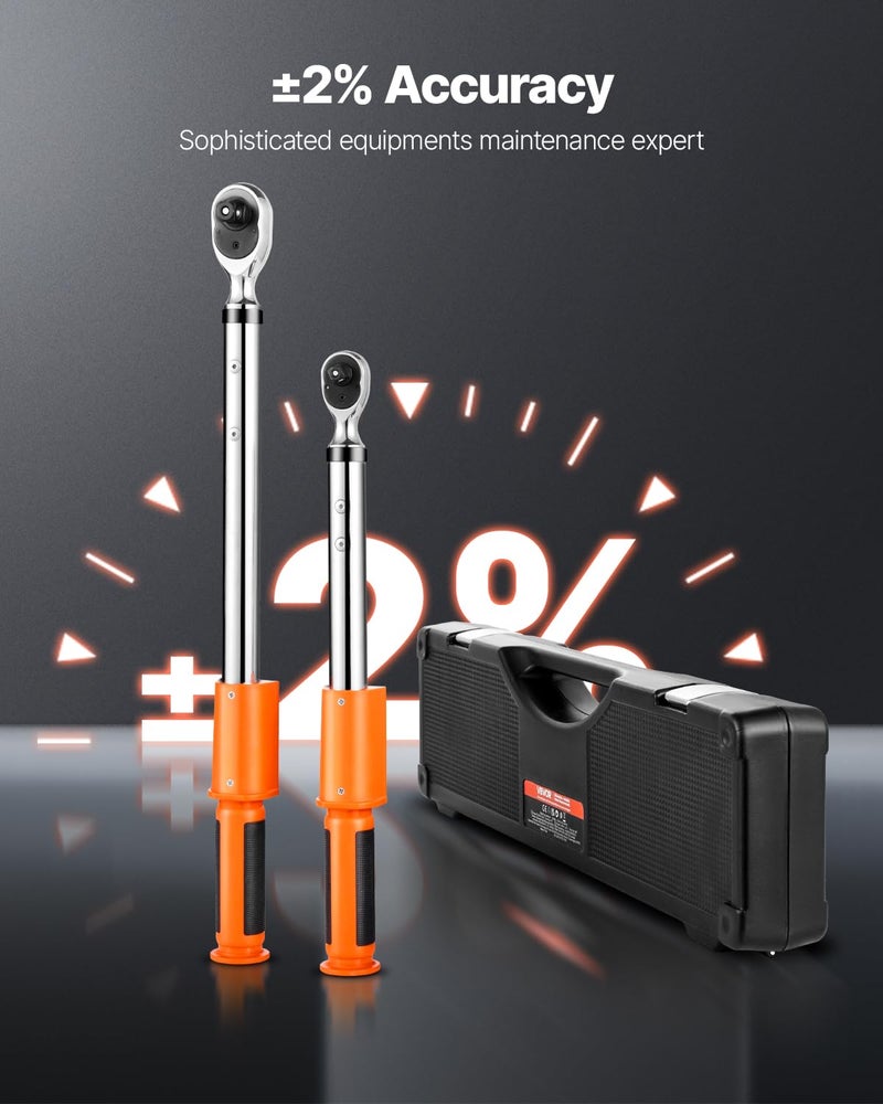 VEVOR Digital Torque Wrench 3/8 1/2 Inch Drive, 0-44.25FT.LB(0-60Nm)/0-162.26FT.LB(0-220Nm) Â±2% Accuracy, Electronic Torque Wrench with Preset Mode,Vibration,Buzzer,LED Notification,5Units of Measure - Image 3