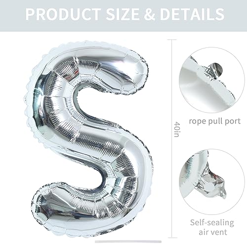 TONIFUL 40 Inch Large Silver Letter S Balloons Helium BalloonsFoil Mylar Big Letter Balloons for 2026 New Year Eve Graduation Wedding Baby Shower Birthday Party Anniversary Supplies Decorations - Image 5