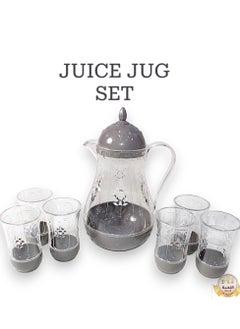 Al-Nokhba Acrylic Jug & Glass Set, 1 Water Carafe with Lid, 6 Glasses, Durable Drink Pitcher Jug with Lid, Perfect for Outdoor Events, BBQ, Camping, & Home Use for Hot/Cold Tea, Coffee, and Beverages