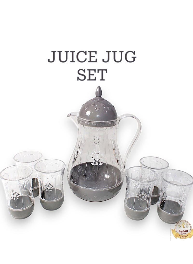 Generic - Al-Nokhba Acrylic Jug & Glass Set, 1 Water Carafe with Lid, 6 Glasses, Durable Drink Pitcher Jug with Lid, Perfect for Outdoor Events, BBQ, Camping, & Home Use for Hot/Cold Tea, Coffee, and Beverages - Image 1