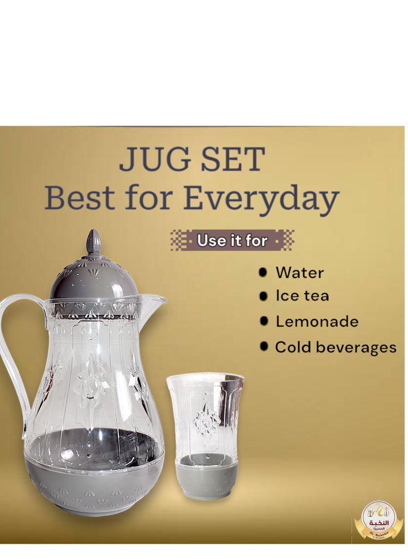 Generic - Al-Nokhba Acrylic Jug & Glass Set, 1 Water Carafe with Lid, 6 Glasses, Durable Drink Pitcher Jug with Lid, Perfect for Outdoor Events, BBQ, Camping, & Home Use for Hot/Cold Tea, Coffee, and Beverages - Image 1