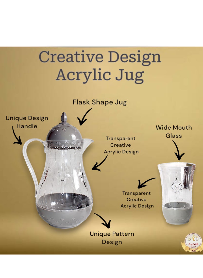 Generic - Al-Nokhba Acrylic Jug & Glass Set, 1 Water Carafe with Lid, 6 Glasses, Durable Drink Pitcher Jug with Lid, Perfect for Outdoor Events, BBQ, Camping, & Home Use for Hot/Cold Tea, Coffee, and Beverages - Image 1
