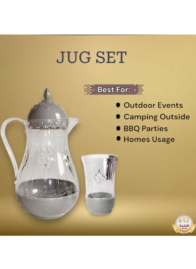Generic - Al-Nokhba Acrylic Jug & Glass Set, 1 Water Carafe with Lid, 6 Glasses, Durable Drink Pitcher Jug with Lid, Perfect for Outdoor Events, BBQ, Camping, & Home Use for Hot/Cold Tea, Coffee, and Beverages - Image 1