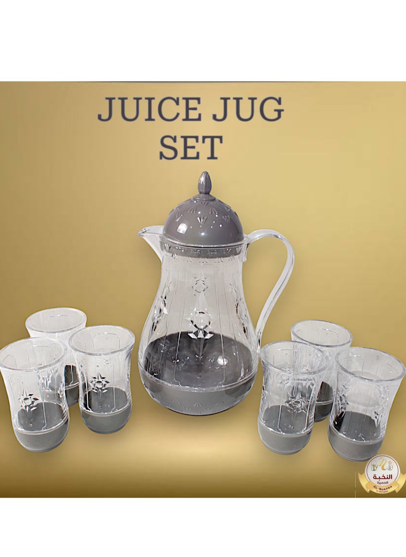 Generic - Al-Nokhba Acrylic Jug & Glass Set, 1 Water Carafe with Lid, 6 Glasses, Durable Drink Pitcher Jug with Lid, Perfect for Outdoor Events, BBQ, Camping, & Home Use for Hot/Cold Tea, Coffee, and Beverages - Image 1