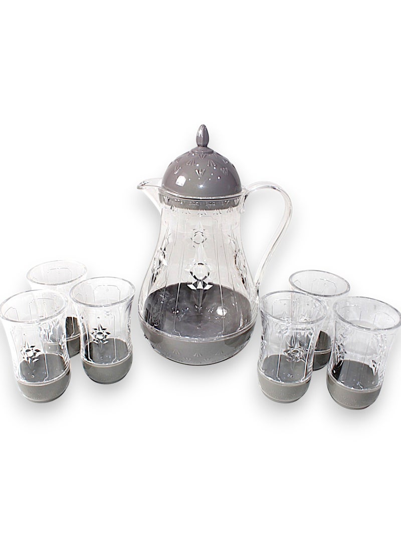 Generic - Al-Nokhba Acrylic Jug & Glass Set, 1 Water Carafe with Lid, 6 Glasses, Durable Drink Pitcher Jug with Lid, Perfect for Outdoor Events, BBQ, Camping, & Home Use for Hot/Cold Tea, Coffee, and Beverages - Image 1