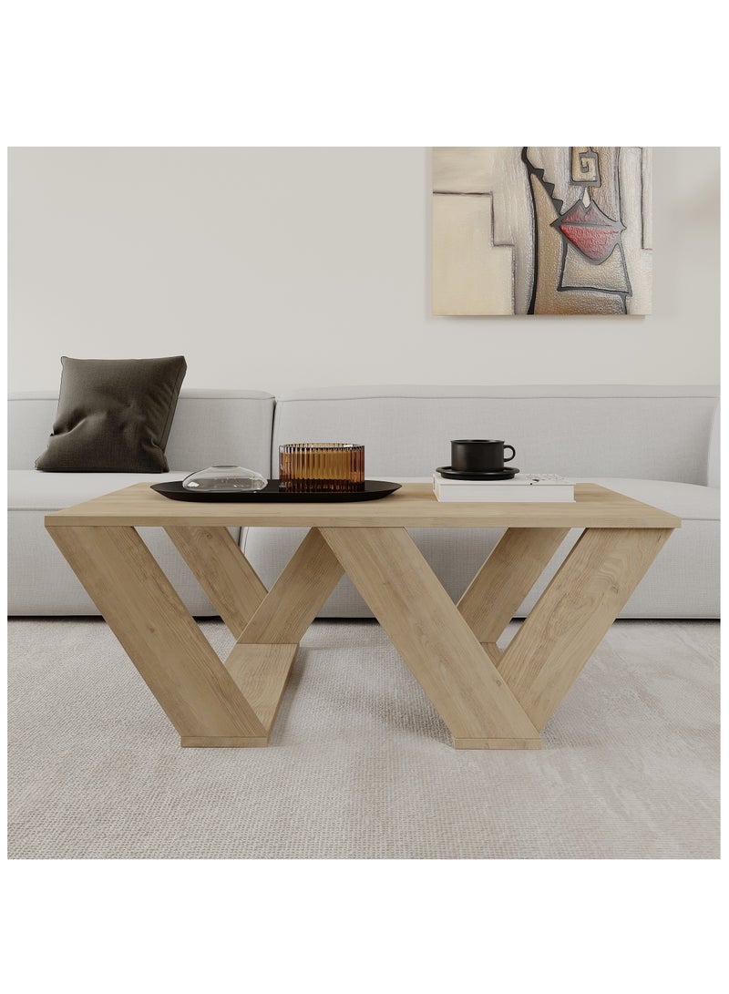 موراه طاولة قهوة مستطيلة عصرية من موراه هوم بيبرا، طاولة مركزية لغرفة المعيشة أو المكتب أو الأريكة الصناعية | للمساحات الصغيرة | غرفة المعيشة أو غرفة النوم | 40×110×60 سم | خشب البلوط - Image 1