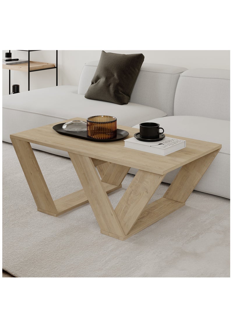 موراه طاولة قهوة مستطيلة عصرية من موراه هوم بيبرا، طاولة مركزية لغرفة المعيشة أو المكتب أو الأريكة الصناعية | للمساحات الصغيرة | غرفة المعيشة أو غرفة النوم | 40×110×60 سم | خشب البلوط - Image 3